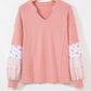 Pink Floral Sleeve Waffle Plus Top LT