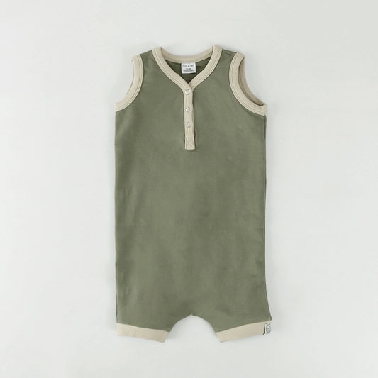 Sage Green & Cream French Terry Summer Henley • pearl & fawn