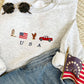 USA Embroidered Icons Crewneck Sweatshirt | Patriotic