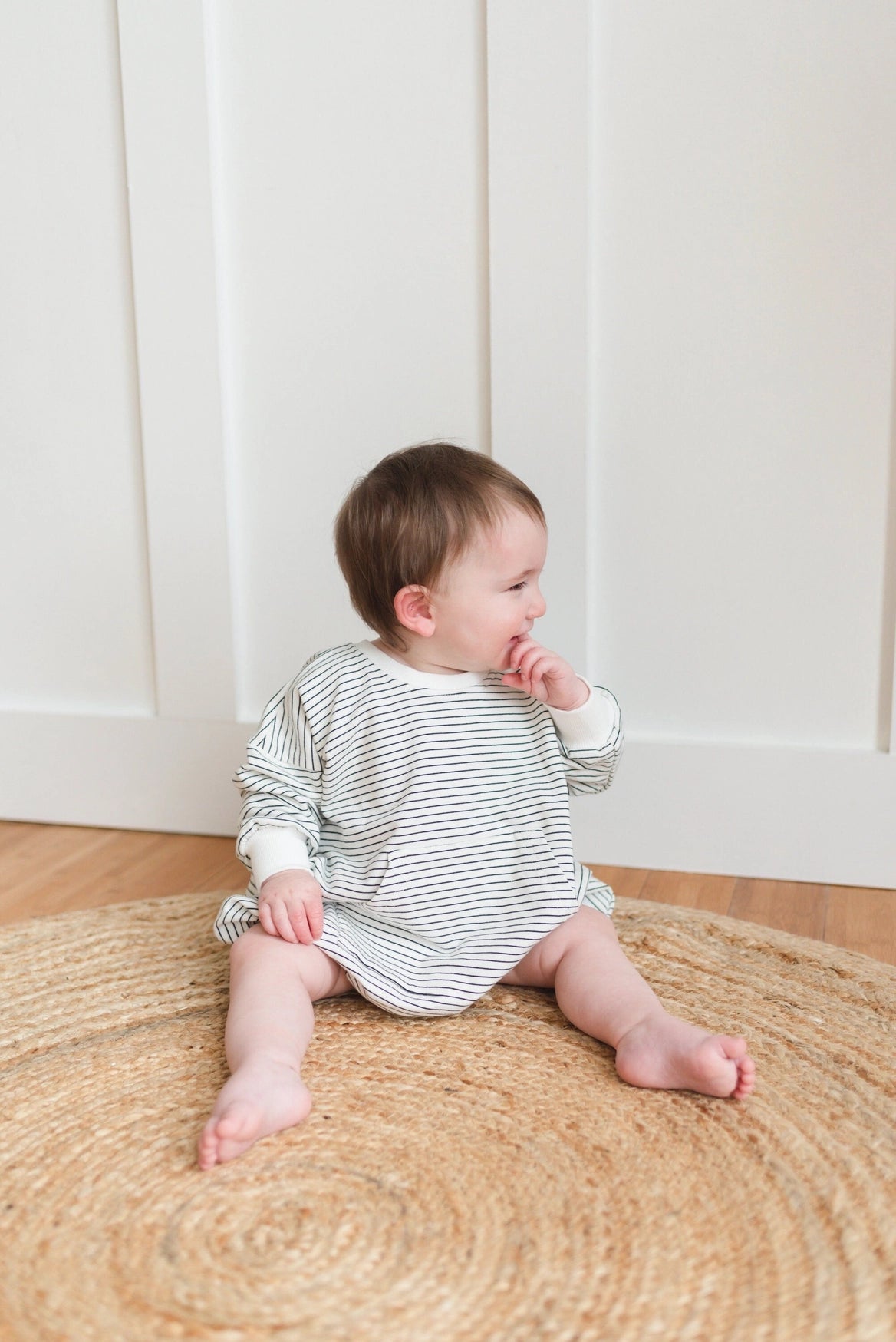 Black + White Striped Oversized Sweatshirt Romper