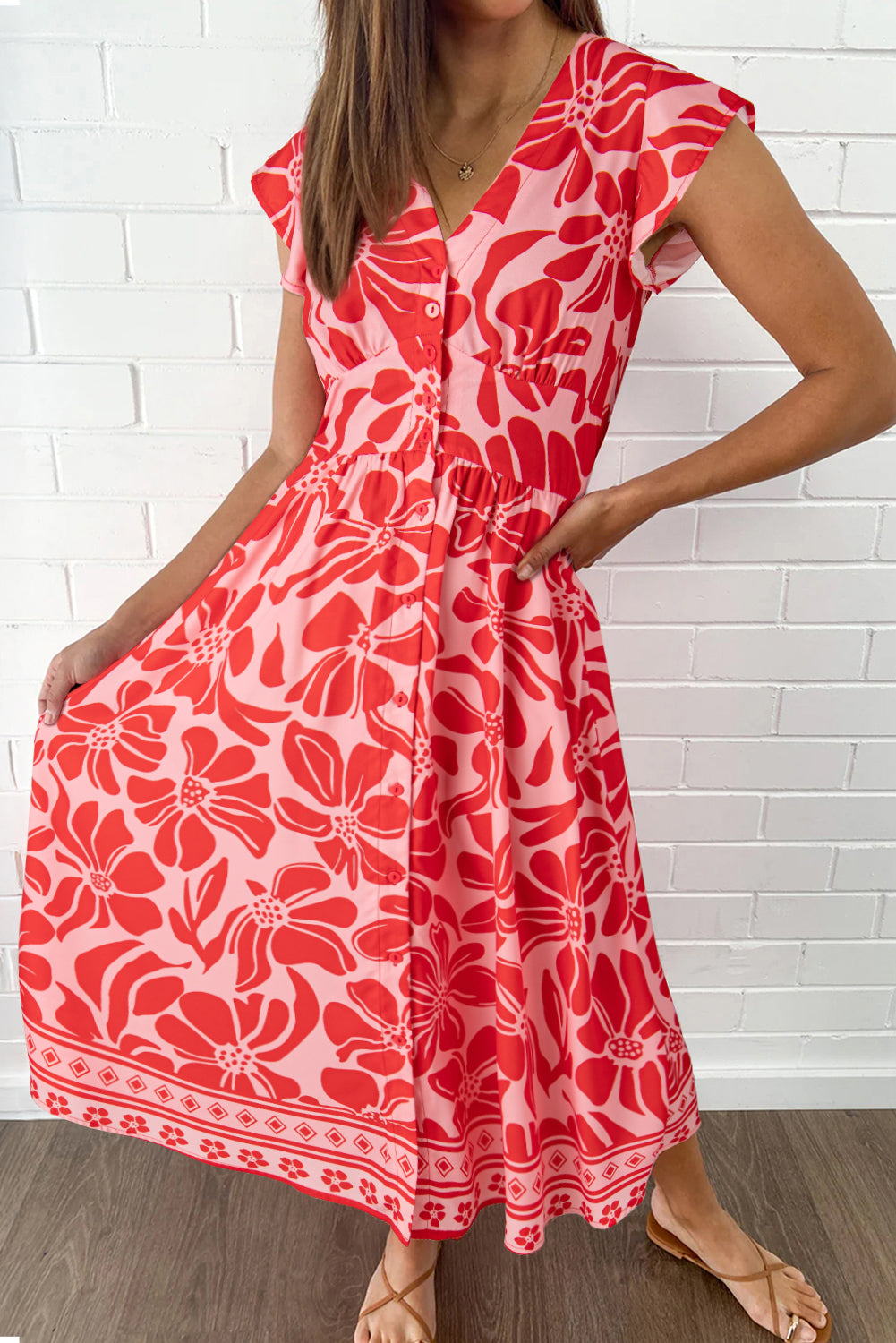Red Boho Floral Dress LT