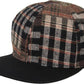 Flat Brim Trucker Hat - Brown Plaid w/ Faux Leather Brim