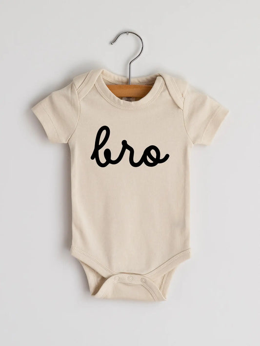 SALE - Bro Script Baby Bodysuit • Organic Cream Brother Outfit (Gladfolk)